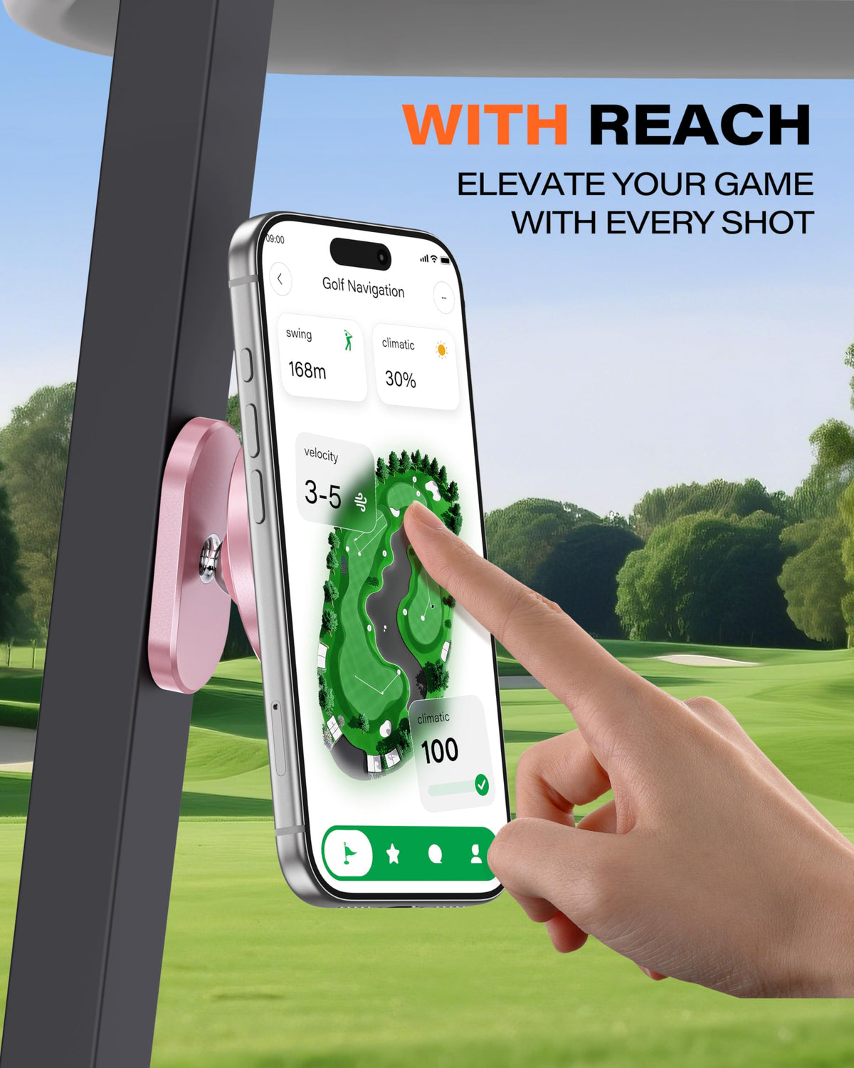 A2C Silver Alloy Magnetic Golf Cart Phone Holder Mount, Golf Accessories