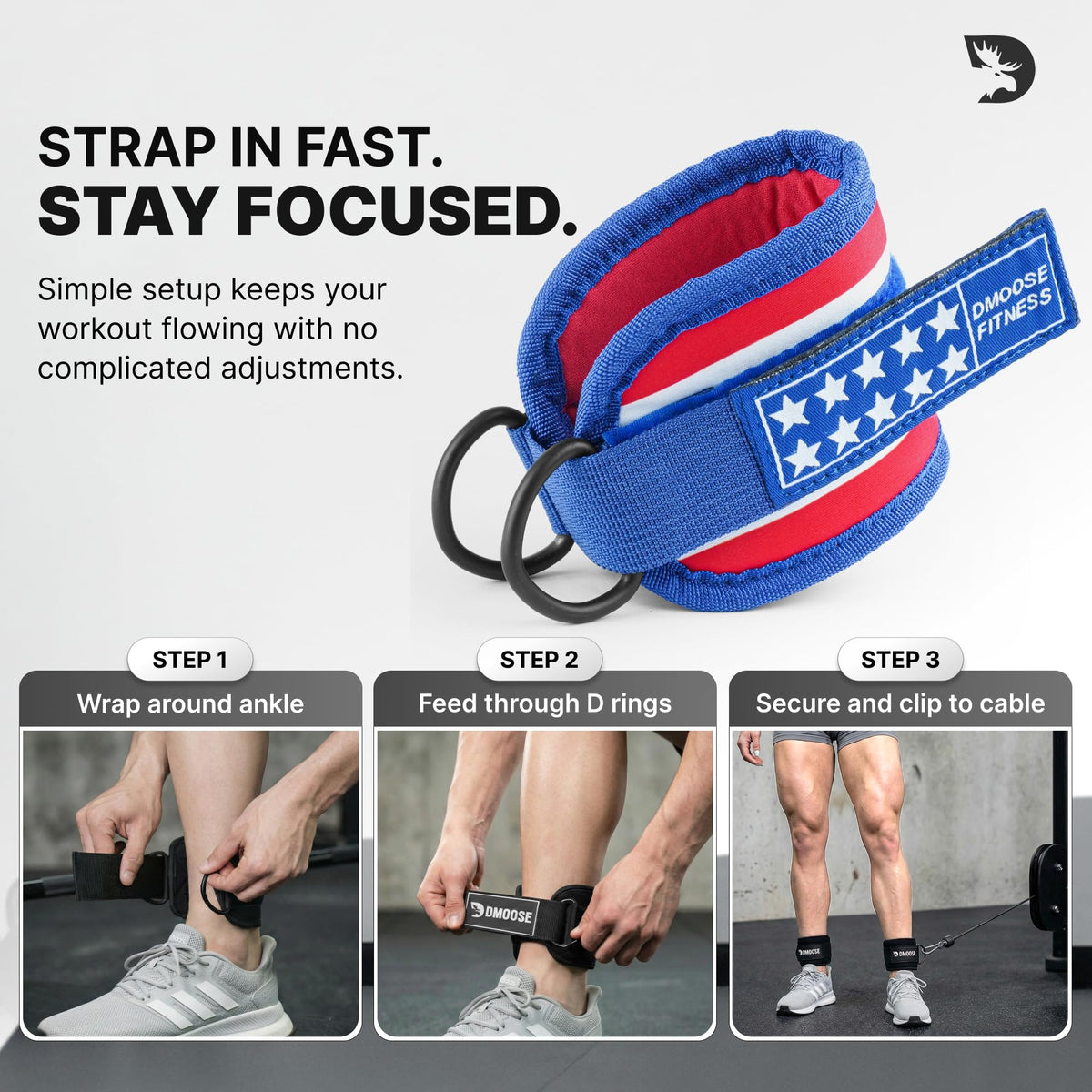 DMoose Ankle Strap for Cable Machine - One Size Fit with Premium Padding, Workout Kickback Ankle Cuffs, Ankle Bands for Working Out, Booty Workouts, Leg Extension, Hip Abductors & Lower Body Exercises