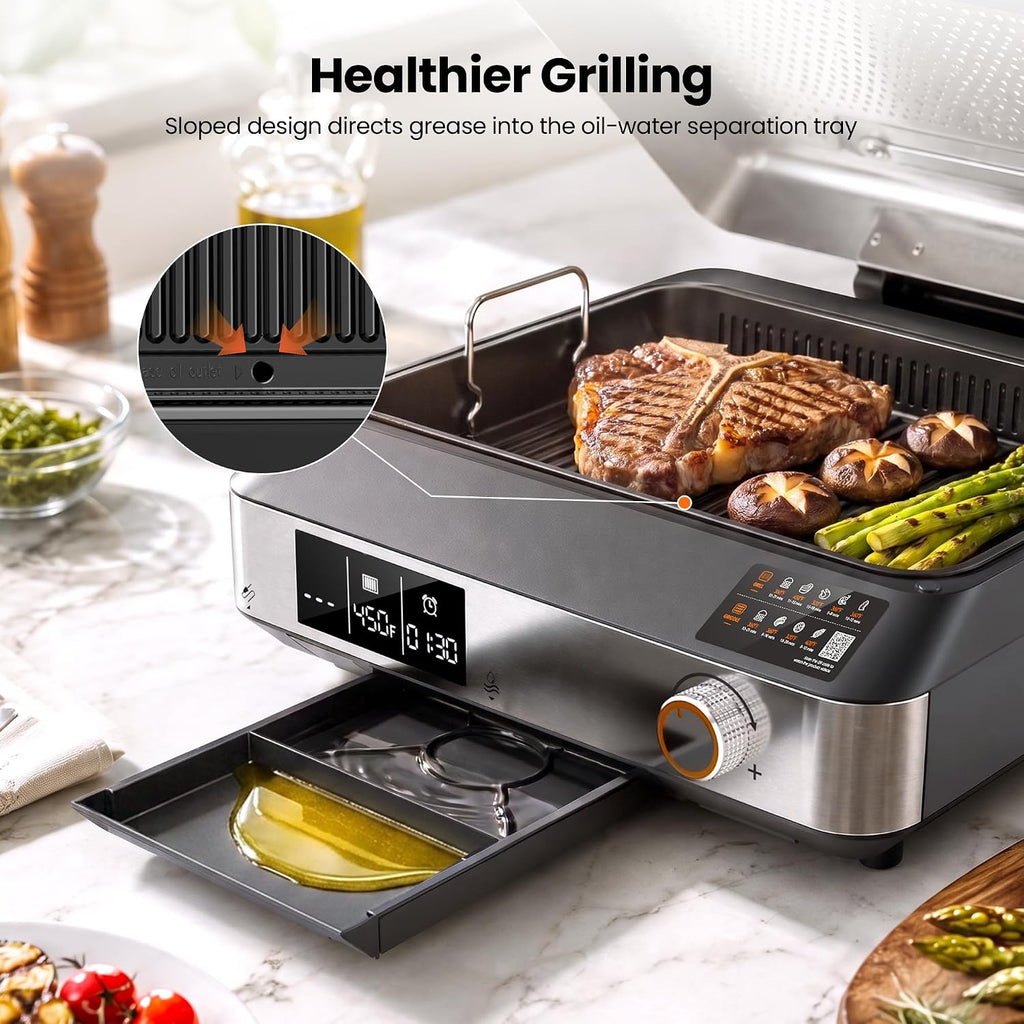 Kismile Smokeless Indoor Grill & Electric Griddle, 2-in-1 Countertop Grill