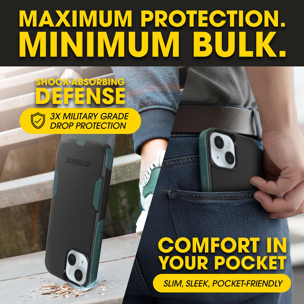 OtterBox iPhone 17e, 16e, 15, 14, & 13 Commuter Series Case - Black, Slim & Tough, Pocket-Friendly, with Port Protection - Thin & Protective iPhone Case, Dual-Layer, Impact Absorbing iPhone Case