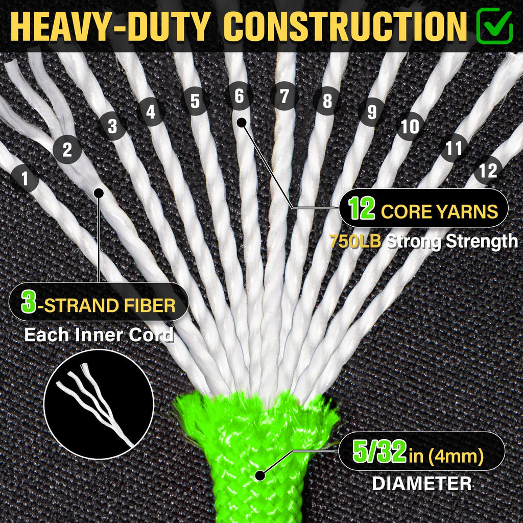 Paracord Rope 750 lb - 50ft 5/32" Parachute Cord 4MM 12-Strand para Cord - Heavy Duty Spool String for Survival,Camping Gear, Survival Bracelet, Clothesline - Black