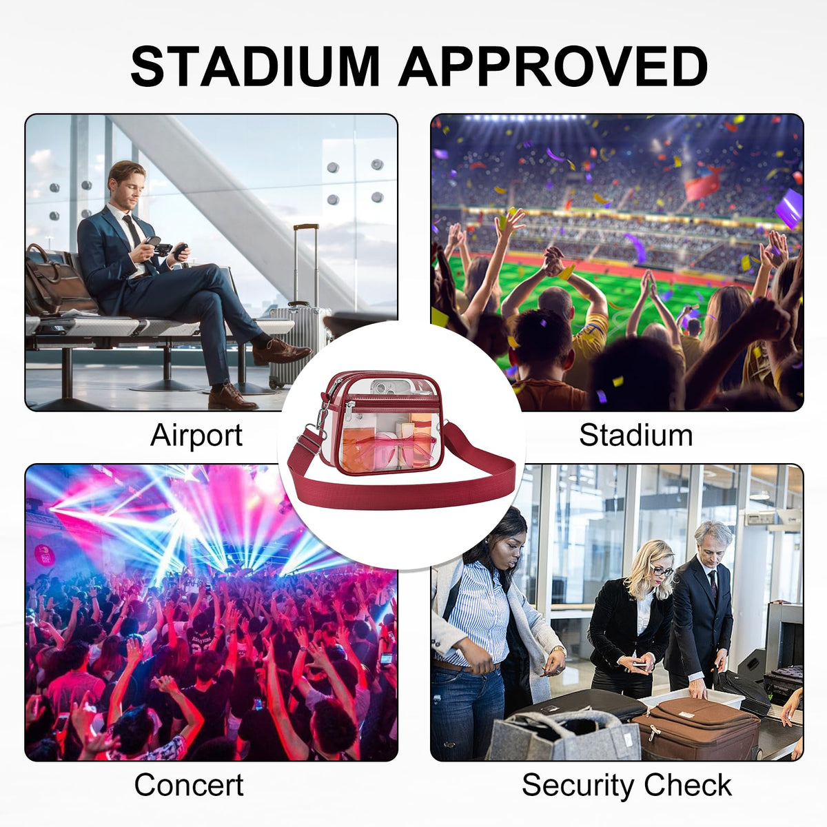 USPECLARE Clear Bag for Stadium Events Clear Sports Fan Handbags Purses
