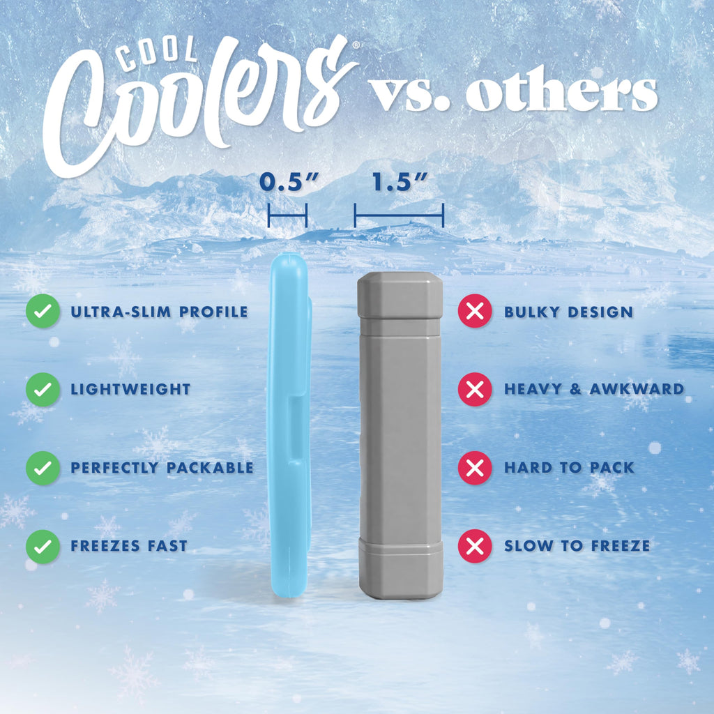 Cool Coolers by Fit & Fresh Slim Ice Packs, Quick Freeze Reusable Ice Packs for Lunch Boxes & Coolers, Long-Lasting, Space Saving Lunch Ice Packs, Blue, 4Pk