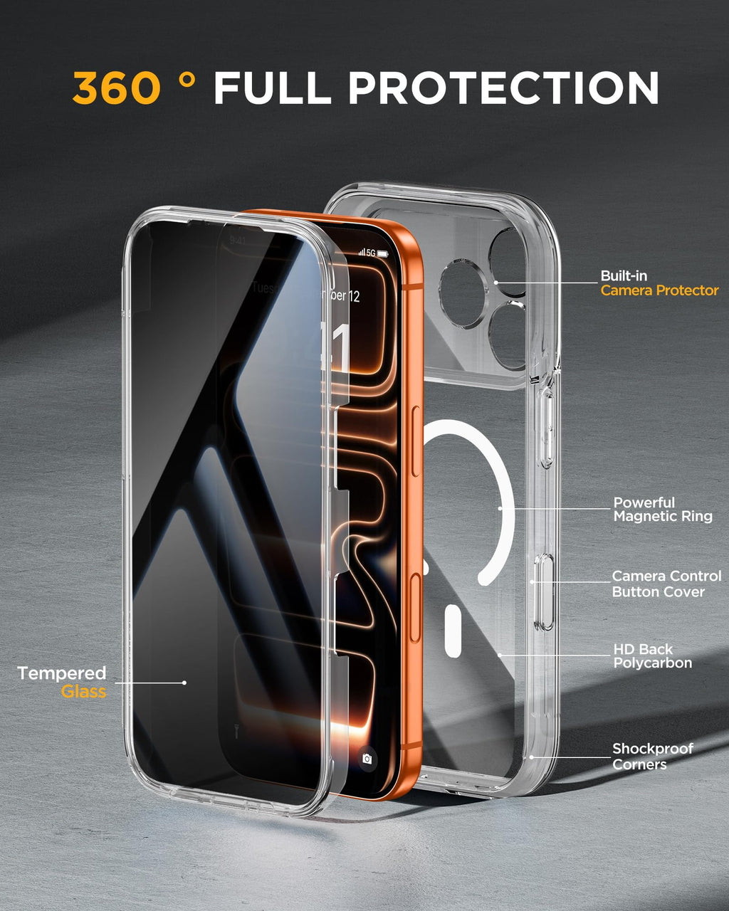 Miracase for iPhone 15 Pro Case 6.1'',with Private Screen Protector,Black