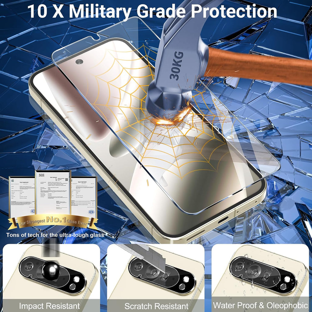 letosan 3 Pack for Google Pixel 11 Pro Screen Protector Tempered Glass + 3 Pack Camera Lens Protector, Military Grade Shatterproof, 9H Hardness, Fingerprint Unlock,Case Friendly 6.3 Inch