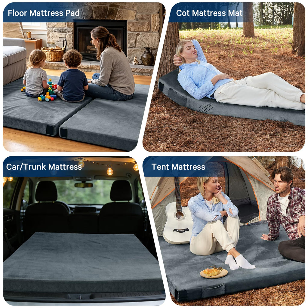 CYMULA Memory Foam Camping Mattress Pad, Sleeping Mat, Portable Roll Up Mattress for Adults, Camping Bed Pads for Sleepover, Car Bed with Travel Bag