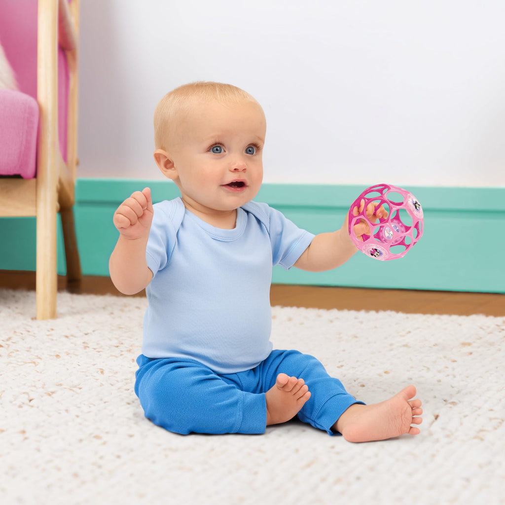 Bright Starts Oball Easy Grasp Classic Ball BPA-Free Infant Toy in Red, Yellow, Green, Blue, Age Newborn and up, 4 Inches