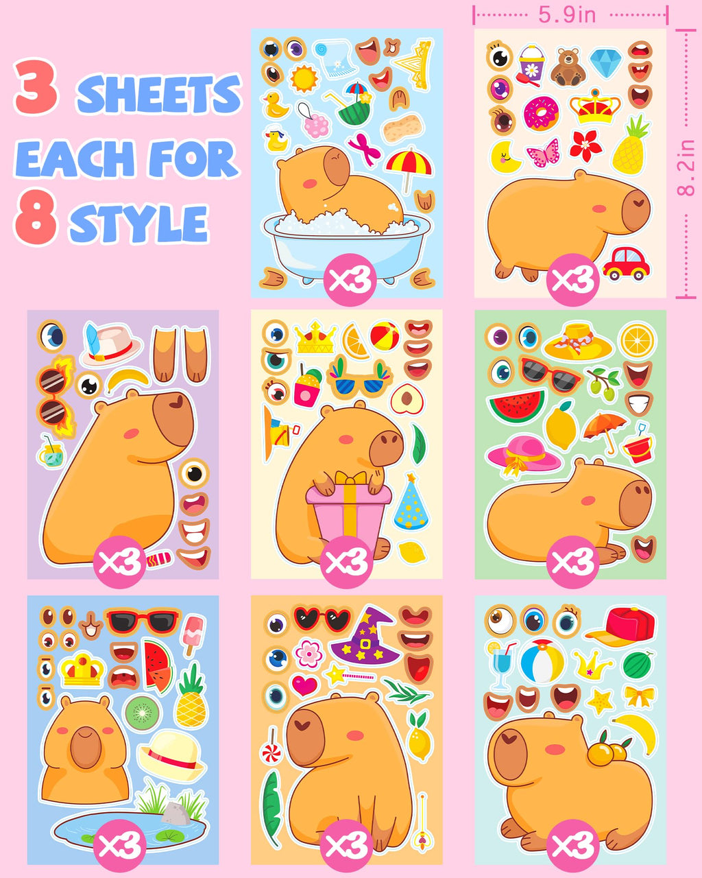 24 Pcs Make Your Own Axolotl Sticker, Party Favors Face Stickers for Kids
