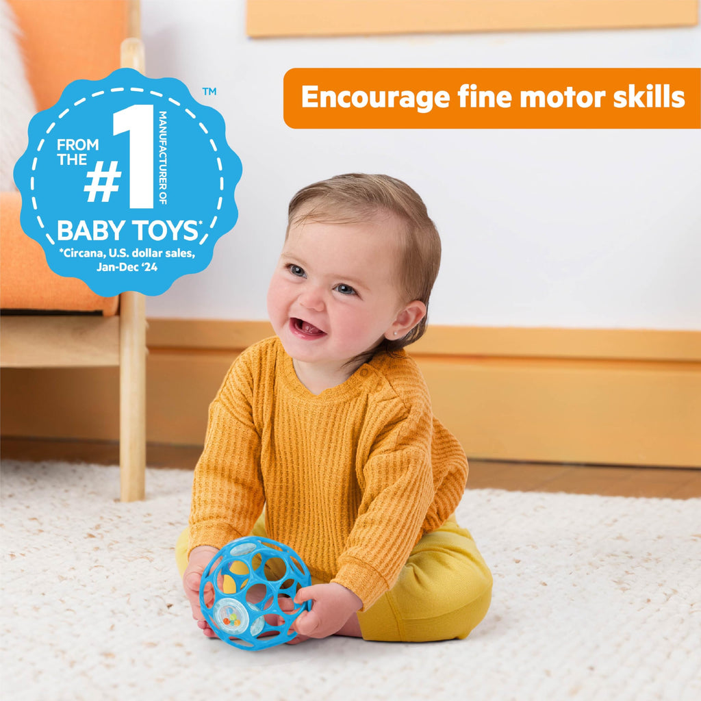 Bright Starts Oball Easy Grasp Classic Ball BPA-Free Infant Toy in Red, Yellow, Green, Blue, Age Newborn and up, 4 Inches