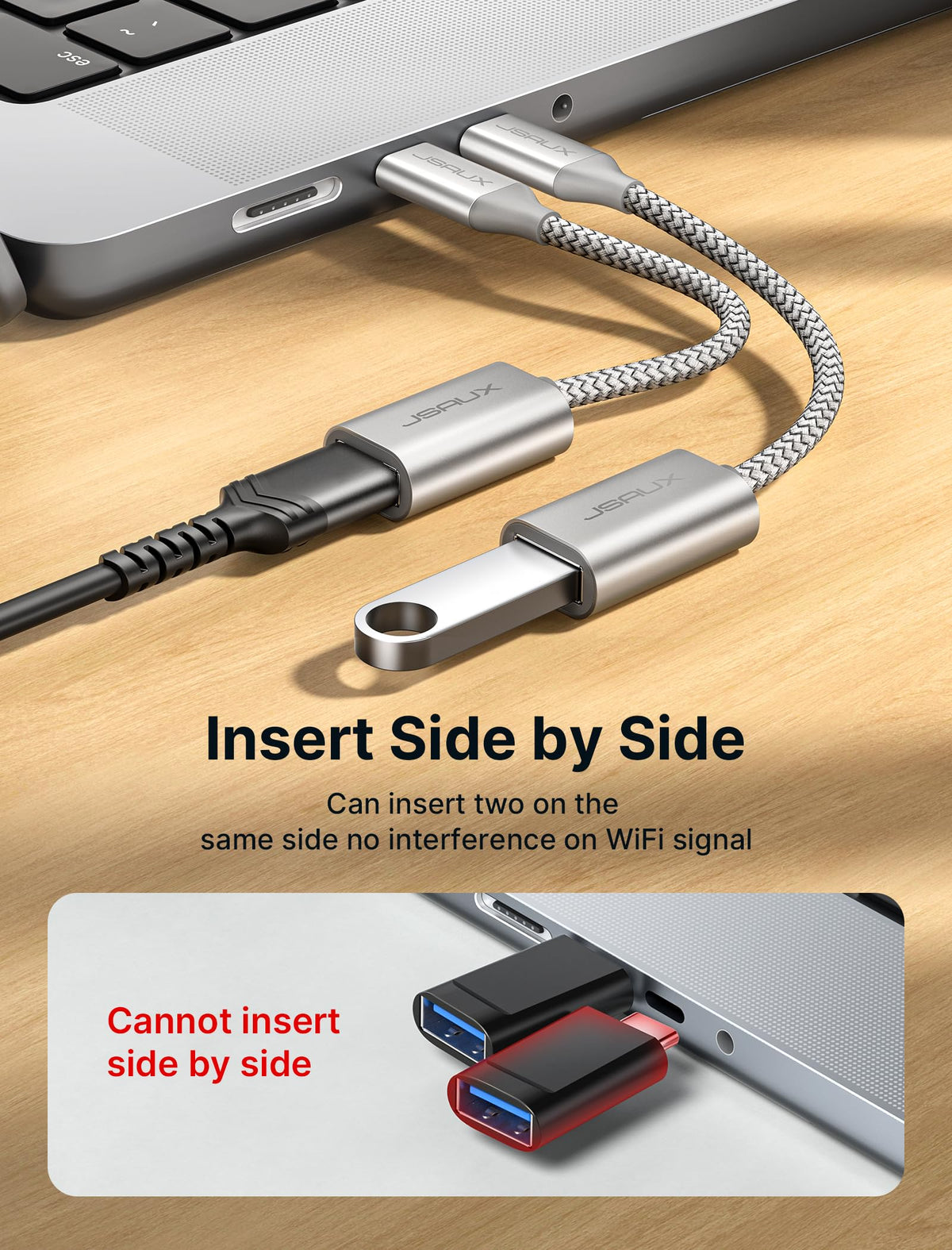JSAUX USB C to USB 3.0 Adapter [2 Pack], USB C Male to USB Female OTG Cable Adapter Compatible with MacBook Pro/Air, iPhone 18 Pro Max/iPhone Duo‌/Air/17/16/15 Series, Samsung Galaxy S26/S25/S24-Red