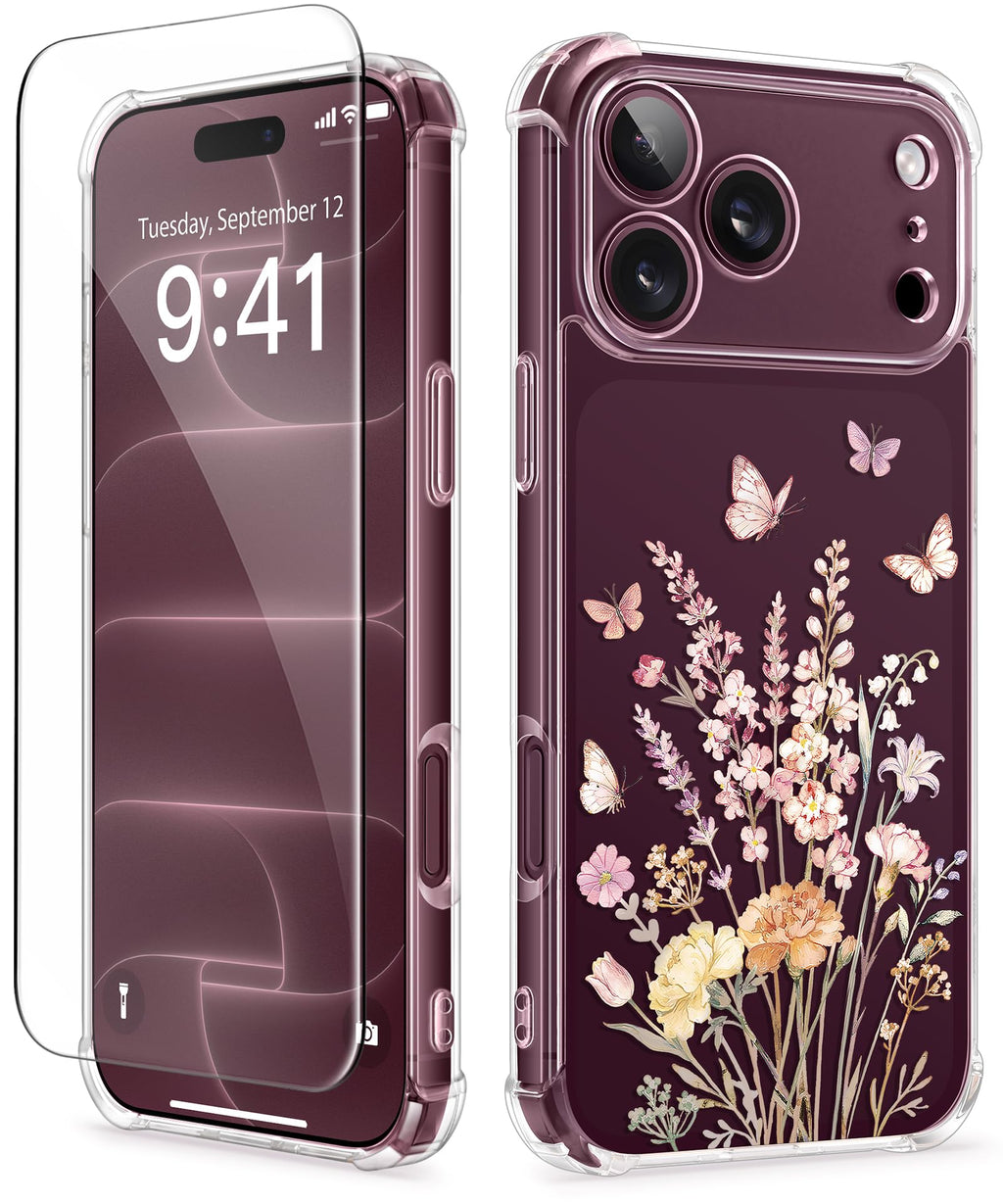 GVIEWIN for iPhone 18 Pro Max Case/17 Pro Max Case Floral Clear Slim Women