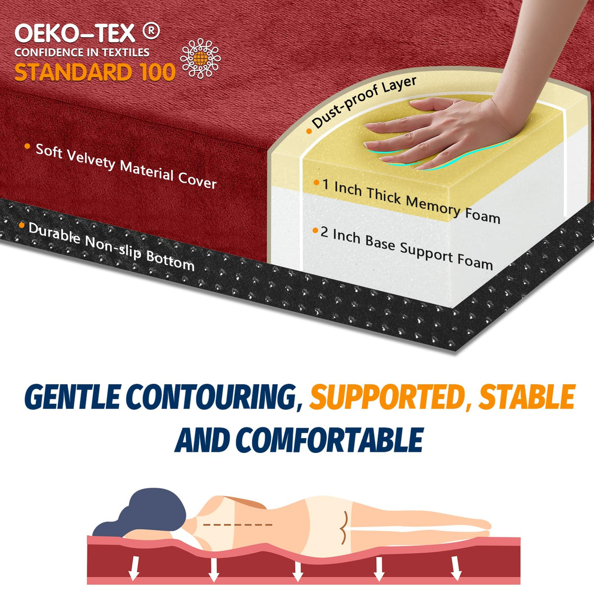 CYMULA Memory Foam Camping Mattress Pad, Sleeping Mat, Portable Roll Up Mattress for Adults, Camping Bed Pads for Sleepover, Car Bed with Travel Bag