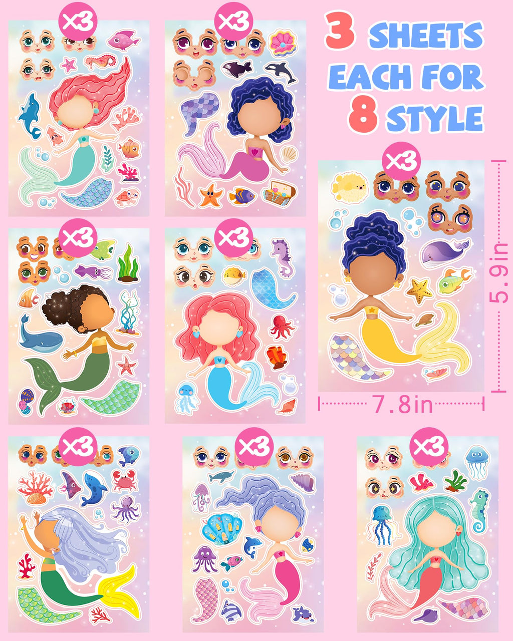 24 Pcs Make Your Own Axolotl Sticker, Party Favors Face Stickers for Kids