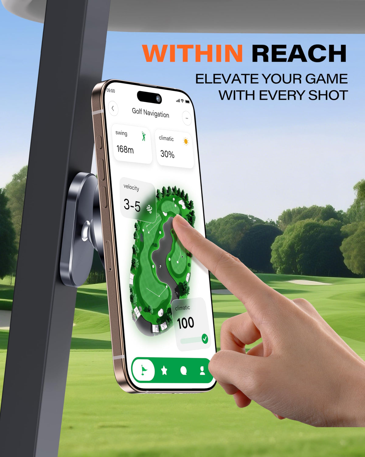 A2C Silver Alloy Magnetic Golf Cart Phone Holder Mount, Golf Accessories