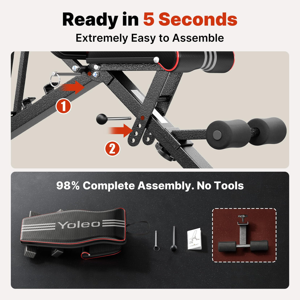YOLEO Adjustable Weight Bench, ASTM-Certified 827LBS