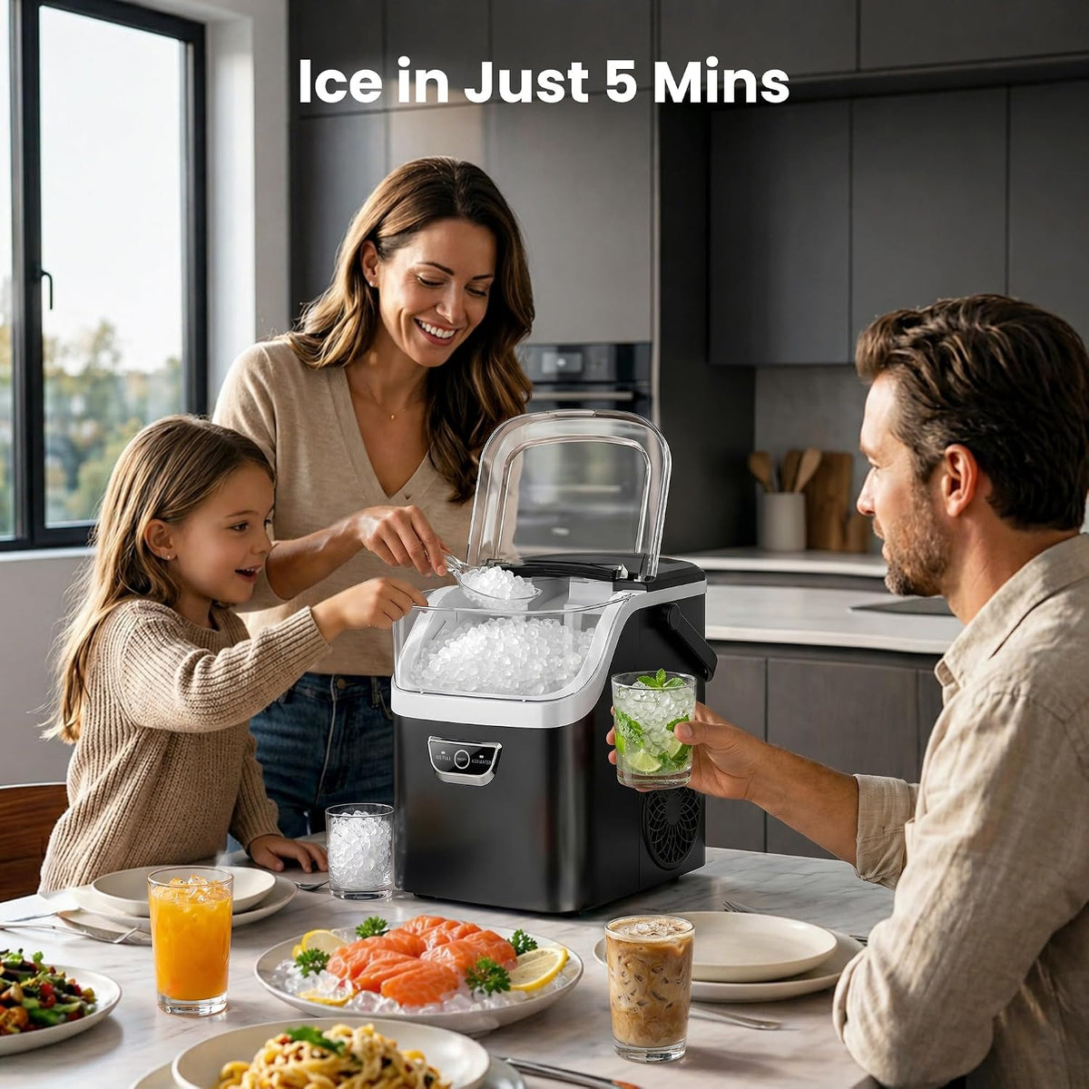 AGLUCKY Nugget Ice Makers Countertop, 35lbs/Day Crushed Ice Machine