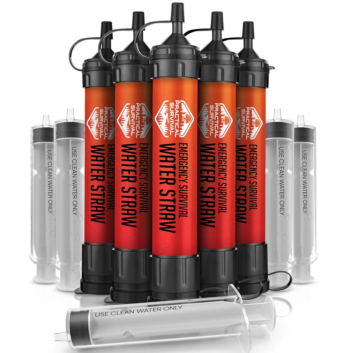 Practical Survival Reusable Emergency Water Filter Straws, 5-Pack