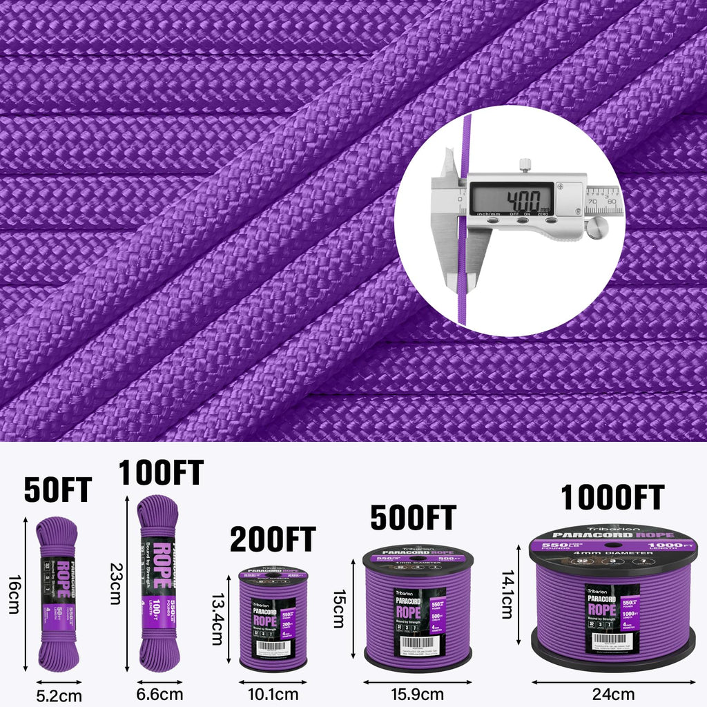 Paracord Rope 750 lb - 50ft 5/32" Parachute Cord 4MM 12-Strand para Cord - Heavy Duty Spool String for Survival,Camping Gear, Survival Bracelet, Clothesline - Black