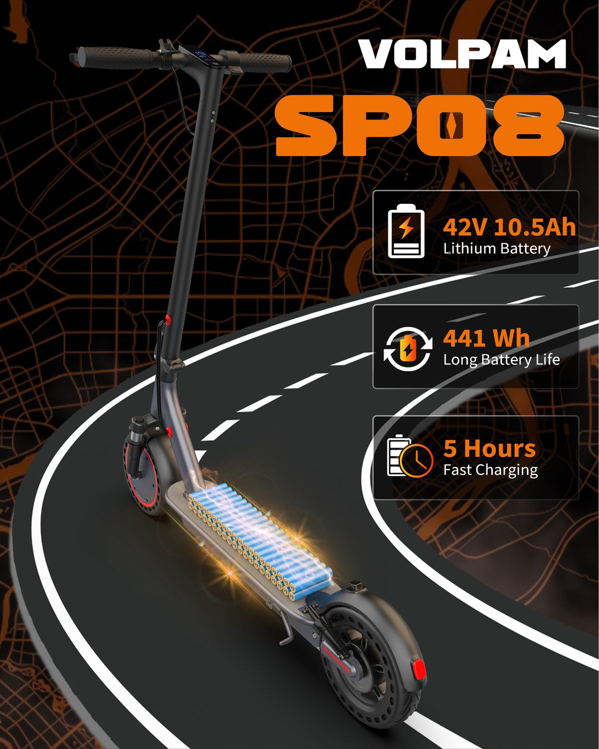VOLPAM Electric Scooter, 350W/500W Motor, 21/28/40 Miles Long Range