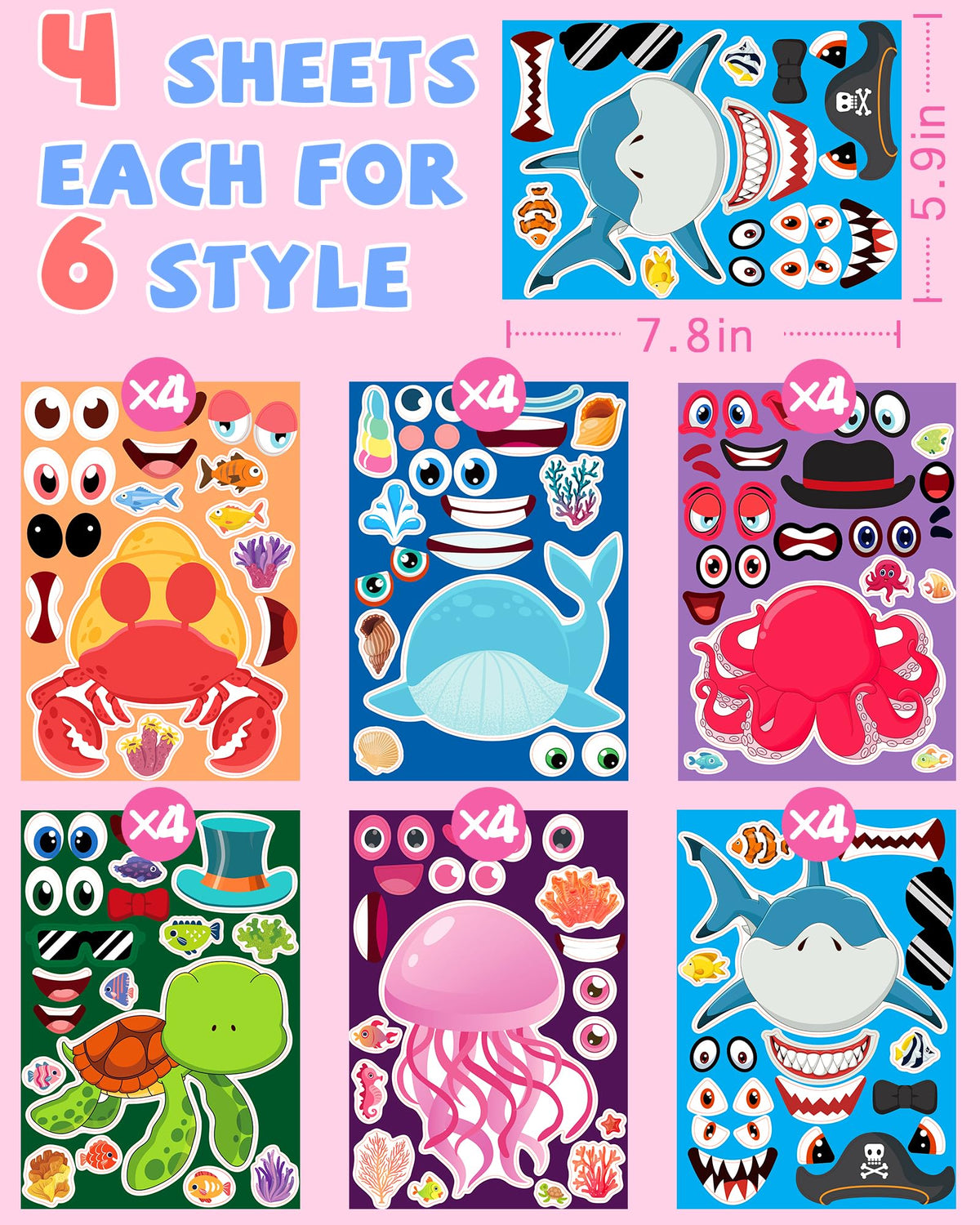 24 Pcs Make Your Own Axolotl Sticker, Party Favors Face Stickers for Kids