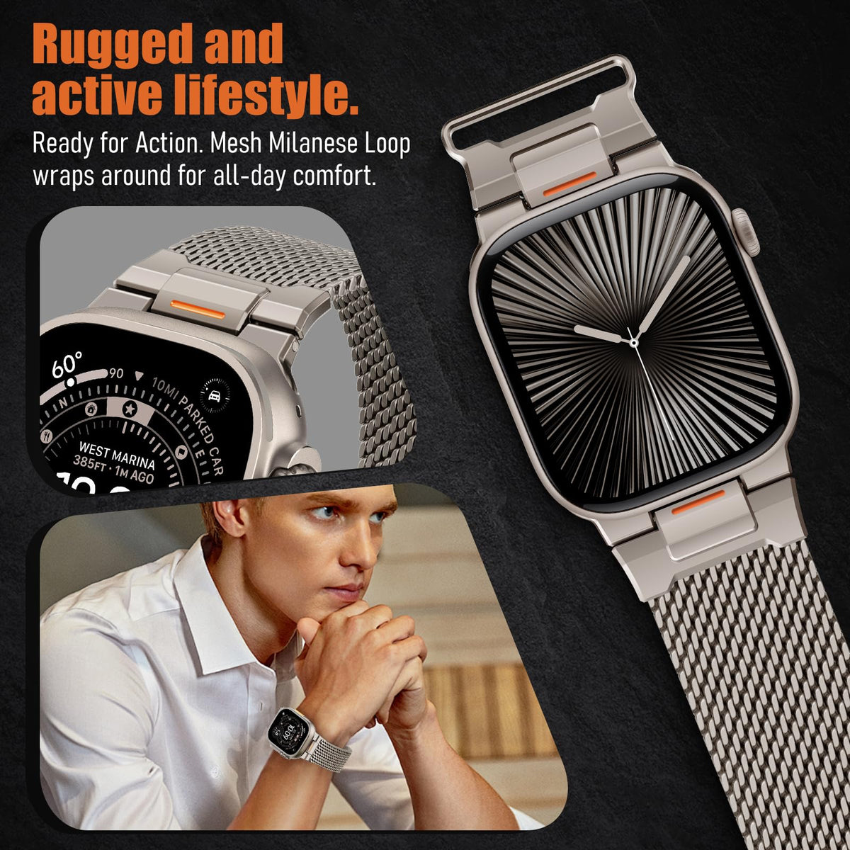BXUXOHS Milanese Loop for Apple Watch Ultra 4/3/2 Band 49mm 44/45/46mm Men