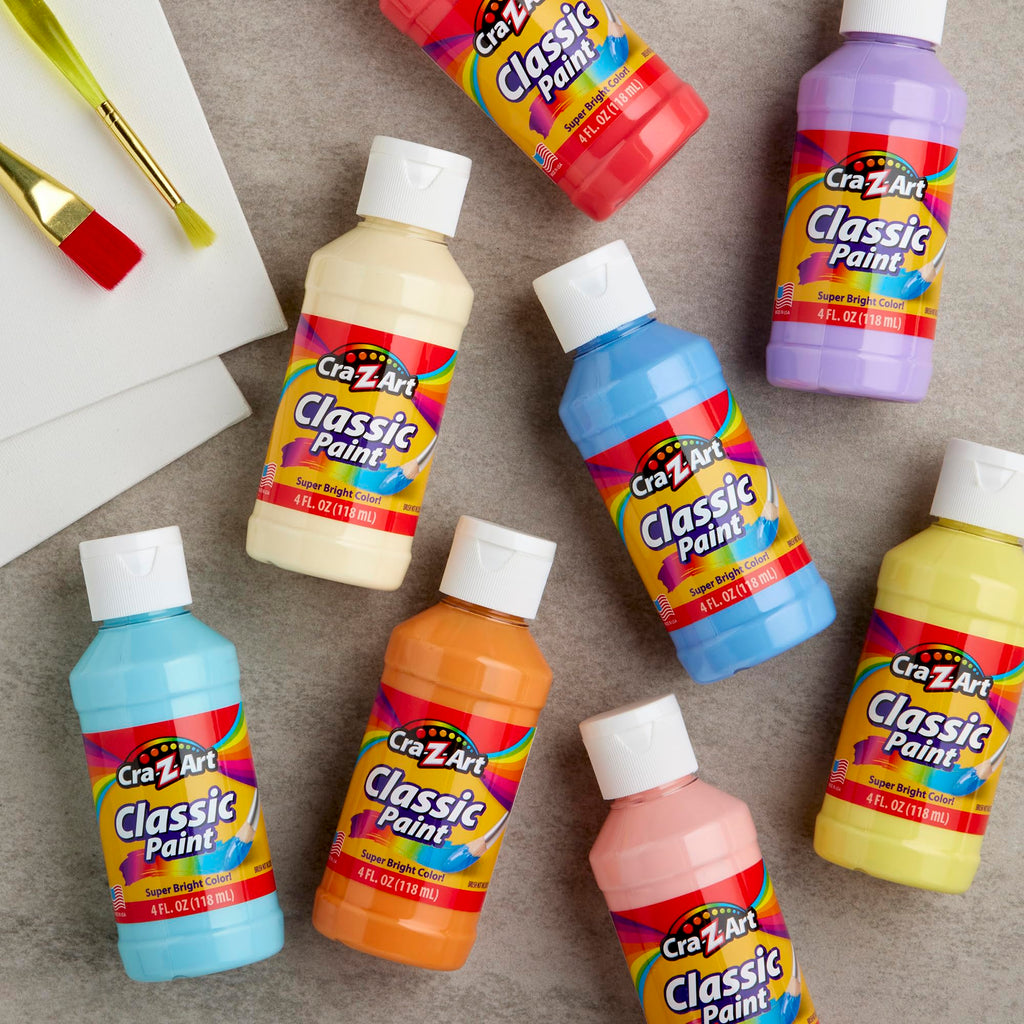 Cra-Z-Art Washable Classic Paint Bulk Pack 8ct, Assorted Colors 4oz each bottle