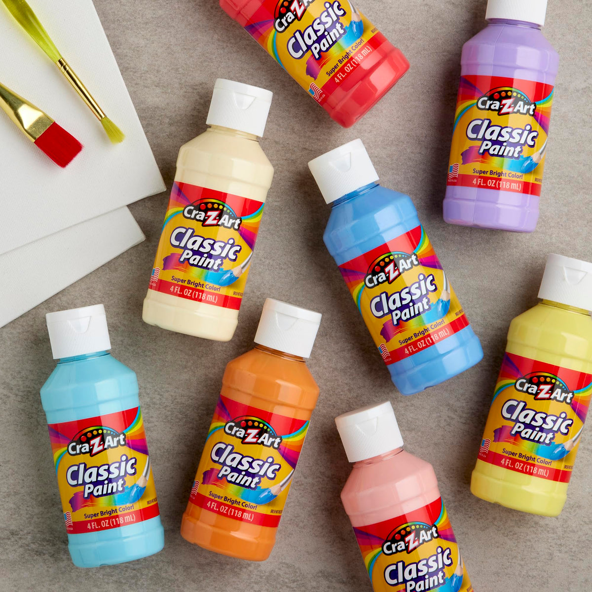 Cra-Z-Art Washable Classic Paint Bulk Pack 8ct, Assorted Colors 4oz each bottle