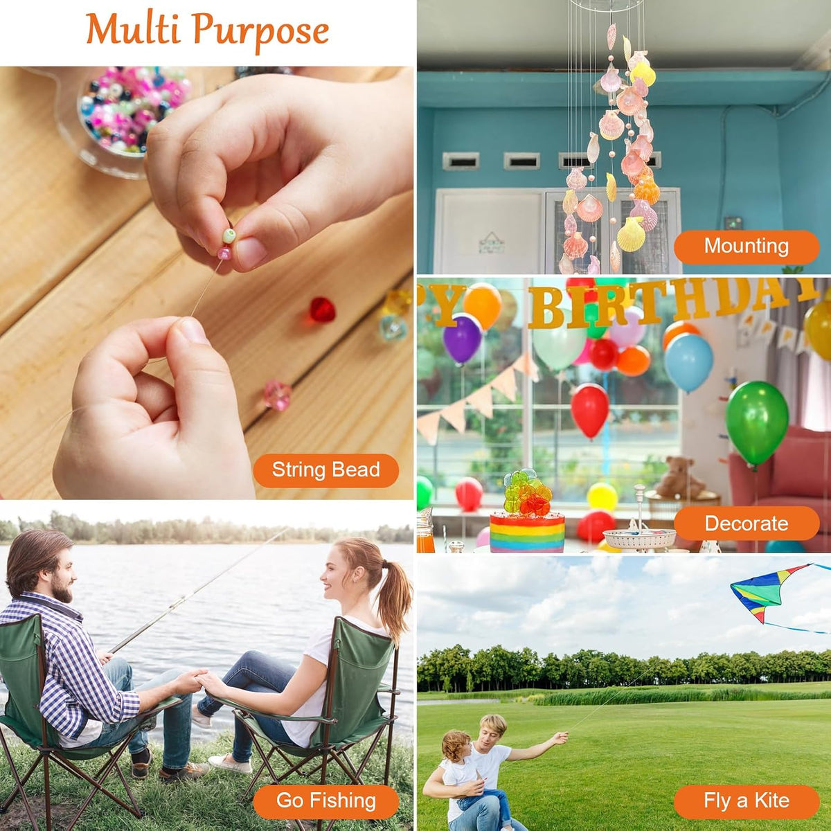 Fishing Line Wire, Clear Monofilament Fishing Line Wire, Nylon Clear Invisible String for Fishing and Hanging Balloons Garland Crafts Decorations WUINOID