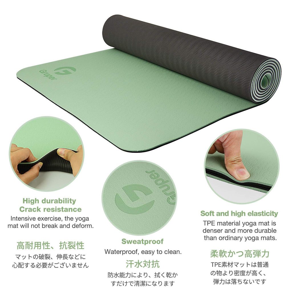 Gruper Yoga Mat Non Slip, Eco Friendly Exercise Mat with Carrying Strap