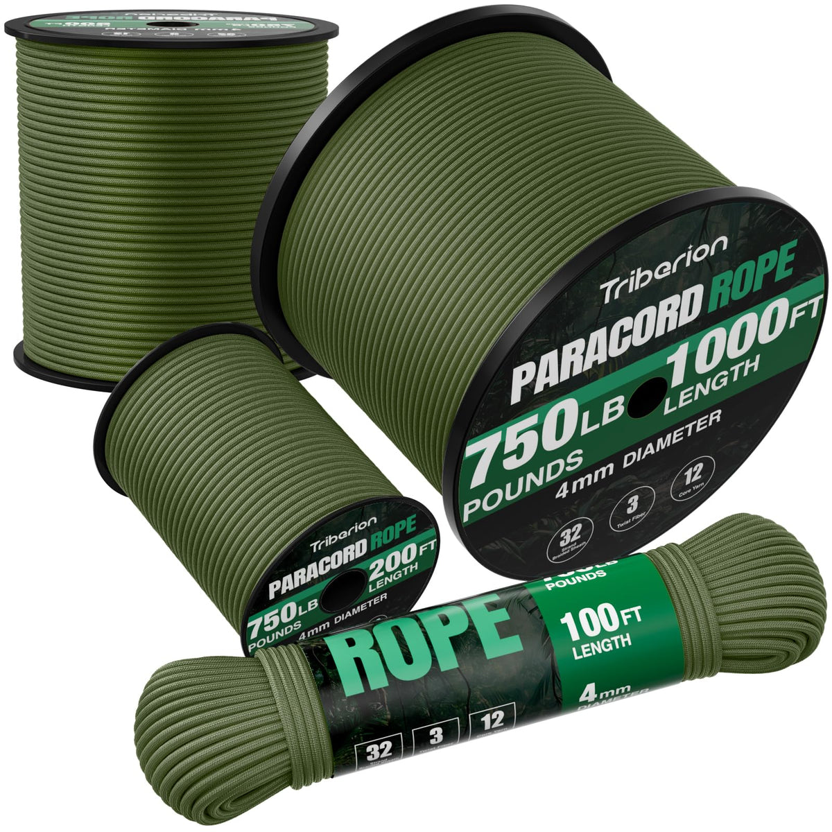Paracord Rope 750 lb - 50ft 5/32" Parachute Cord 4MM 12-Strand para Cord - Heavy Duty Spool String for Survival,Camping Gear, Survival Bracelet, Clothesline - Black