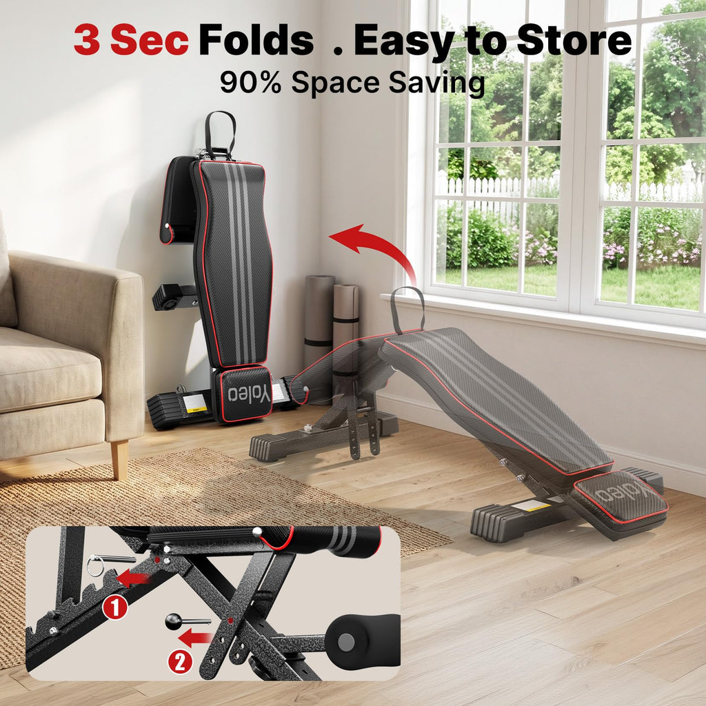 YOLEO Adjustable Weight Bench, ASTM-Certified 827LBS