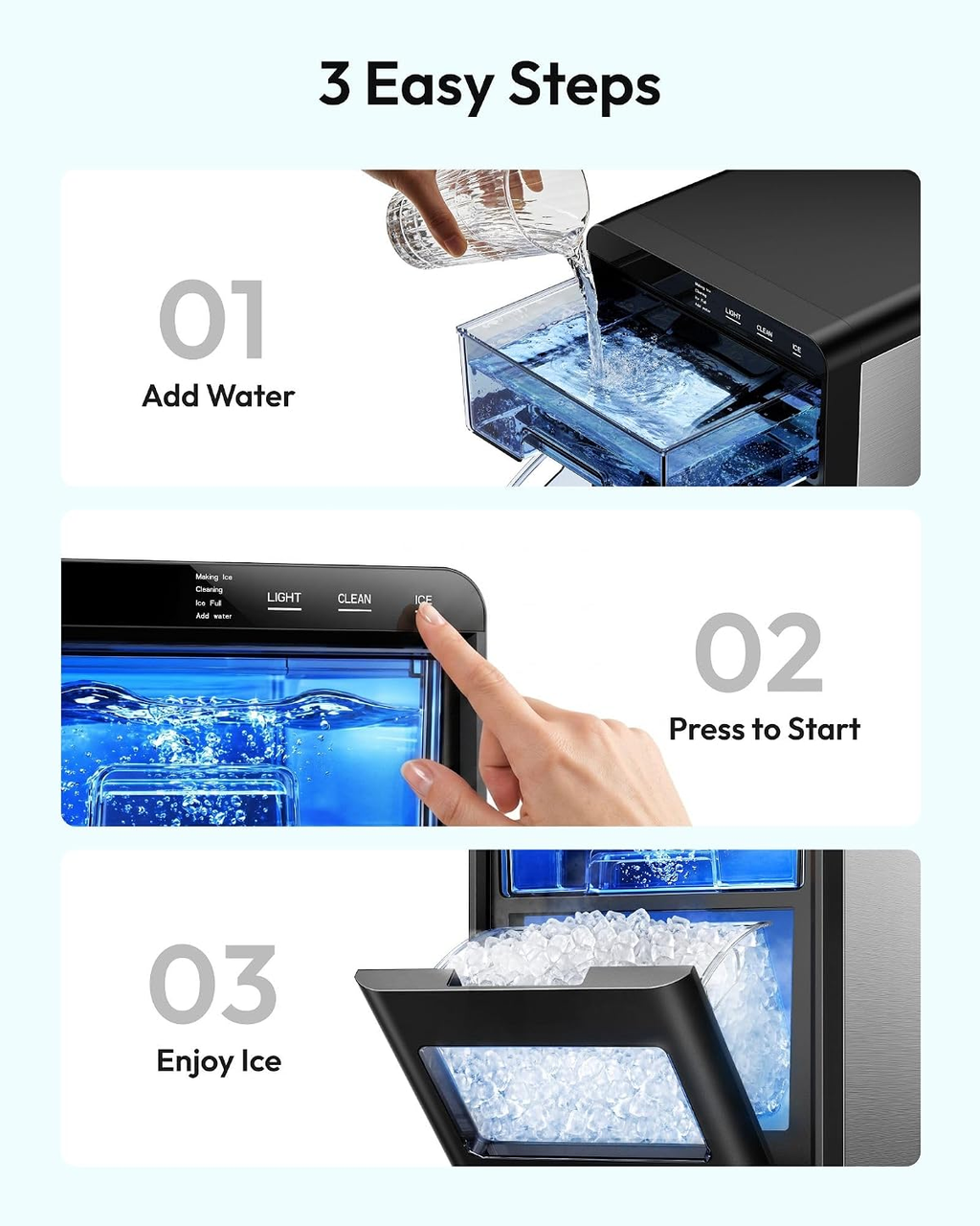 Nugget Ice Maker Countertop, 44lbs/24H, Ready in 7-10Mins, Black