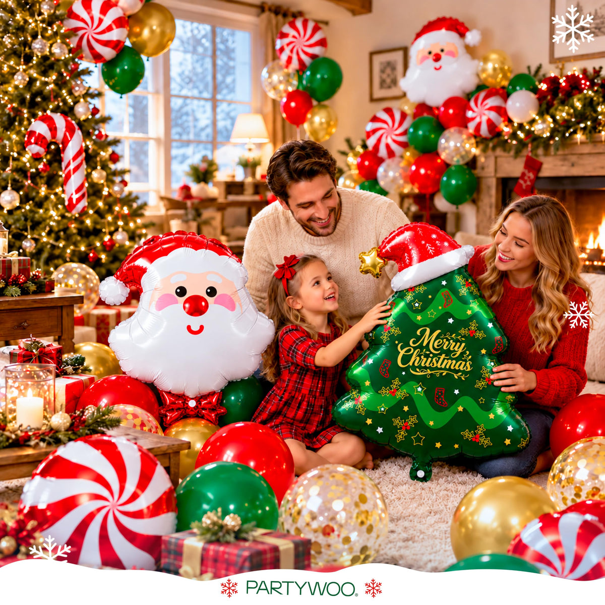 PartyWoo Christmas Balloons 66pcs Santa Xmas Tree Candy Cane Foil Balloons