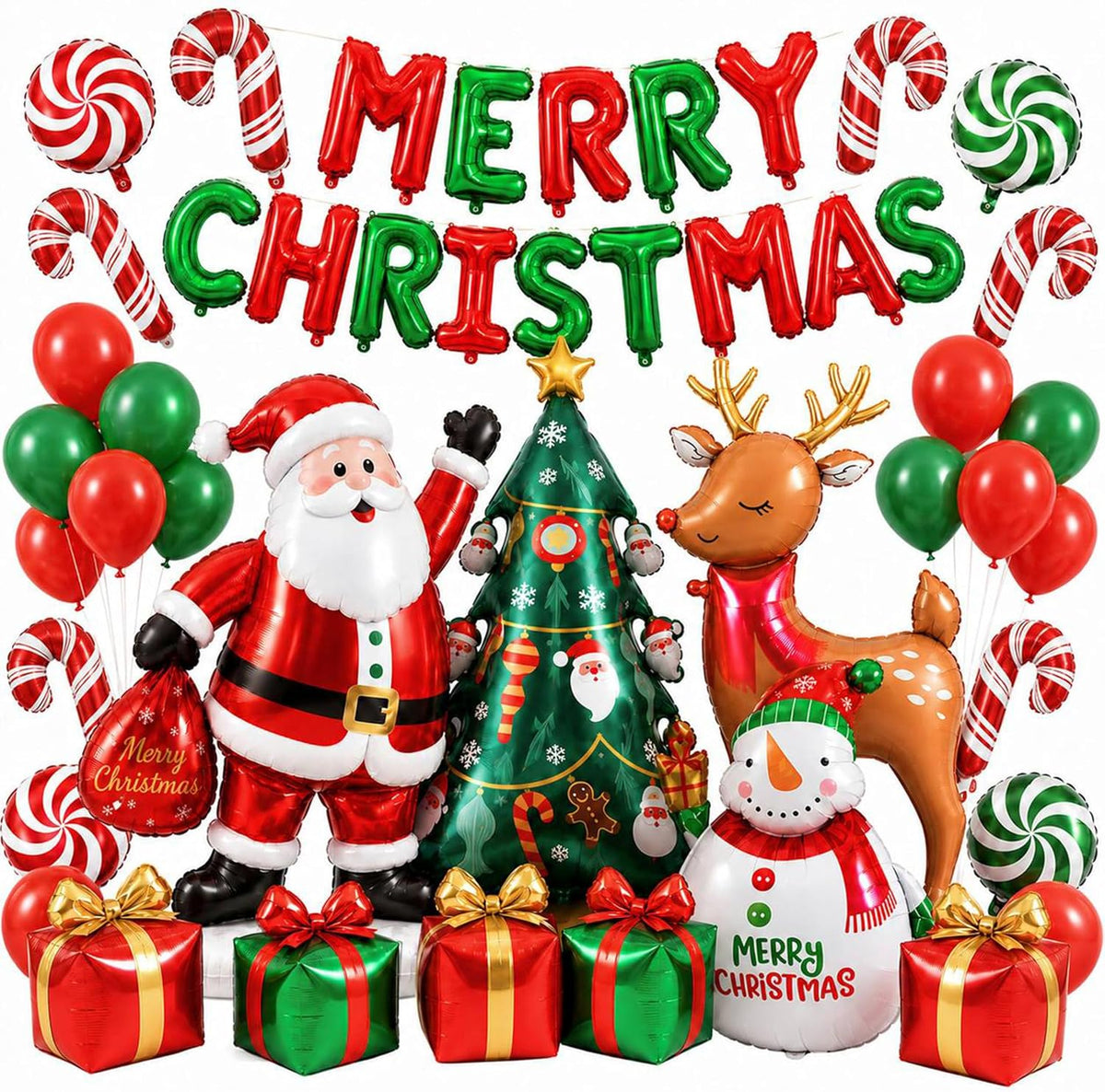 PartyWoo Christmas Balloons 66pcs Santa Xmas Tree Candy Cane Foil Balloons