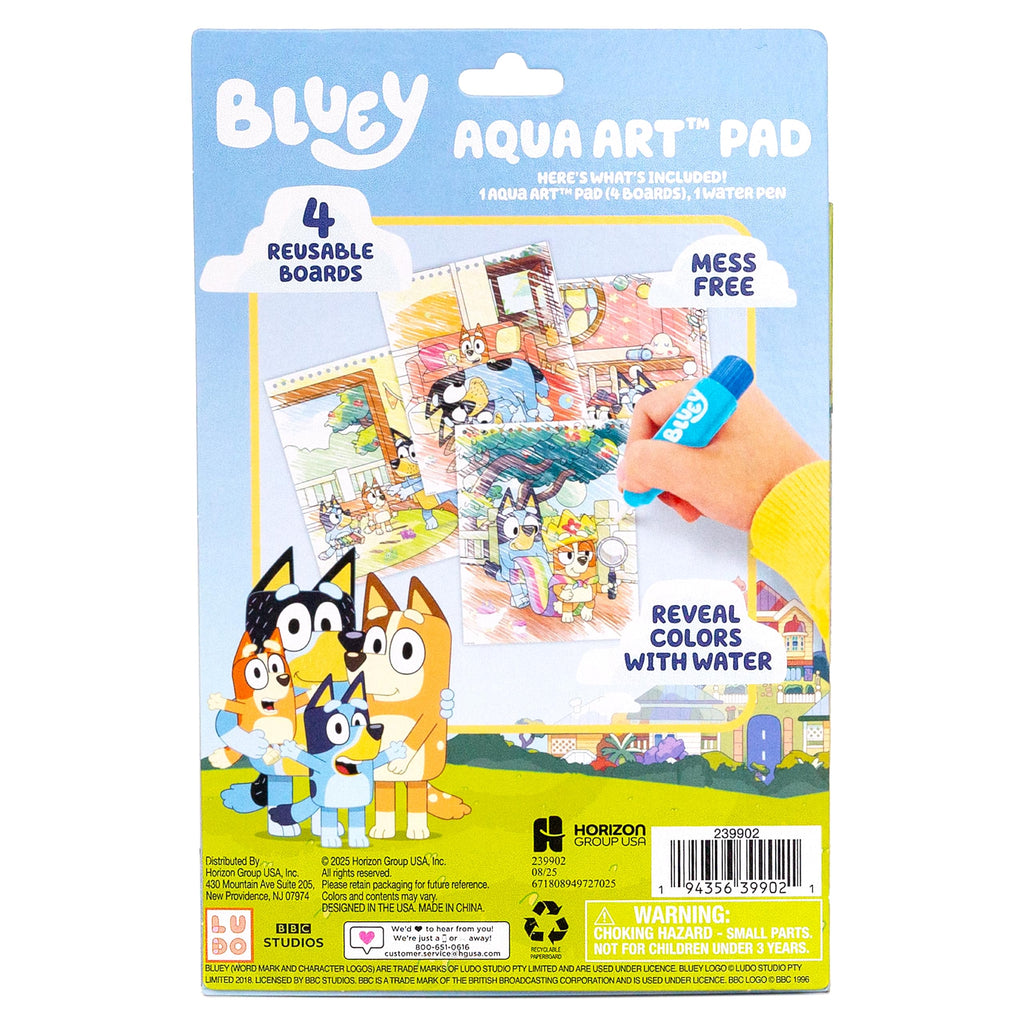 Horizon Group USA Bluey Aqua Art - Reusable Water Reveal Activity Pages With Water Pen for No-Mess Drawing and Coloring