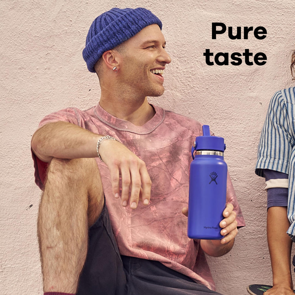 Hydro Flask Water Bottle - Insulated Stainless Steel - Wide Straw Lid, Non Spill, Leakproof in 24 Oz Harbor Blue