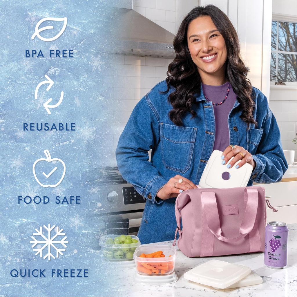 Cool Coolers by Fit & Fresh Slim Ice Packs, Quick Freeze Reusable Ice Packs for Lunch Boxes & Coolers, Long-Lasting, Space Saving Lunch Ice Packs, Blue, 4Pk