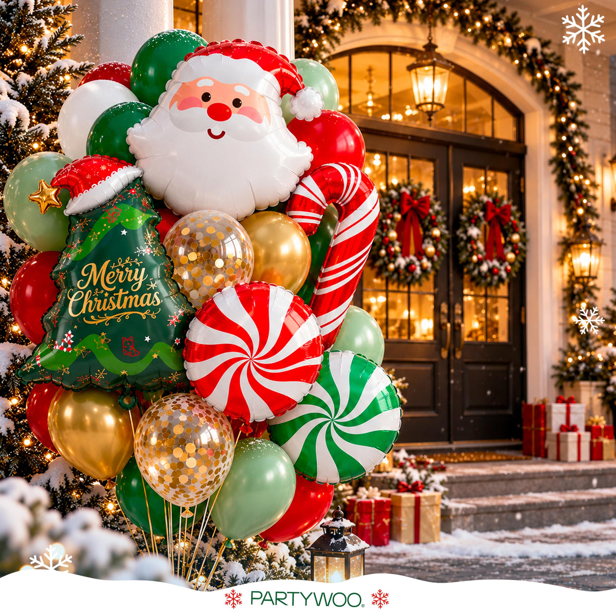 PartyWoo Christmas Balloons 66pcs Santa Xmas Tree Candy Cane Foil Balloons