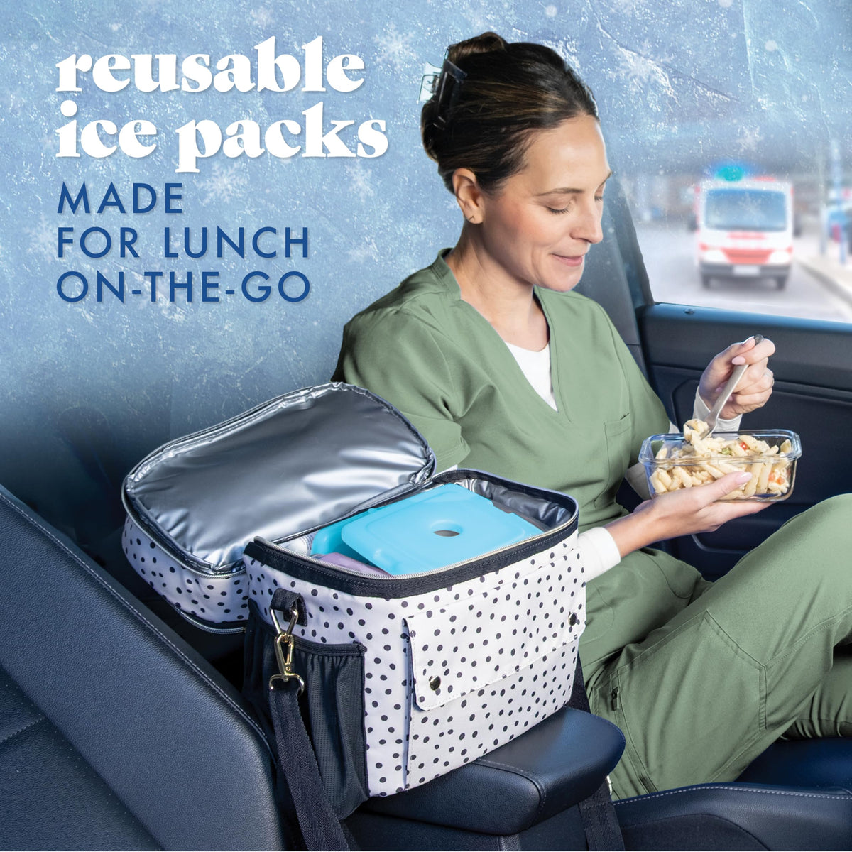 Cool Coolers by Fit & Fresh Slim Ice Packs, Quick Freeze Reusable Ice Packs for Lunch Boxes & Coolers, Long-Lasting, Space Saving Lunch Ice Packs, Blue, 4Pk