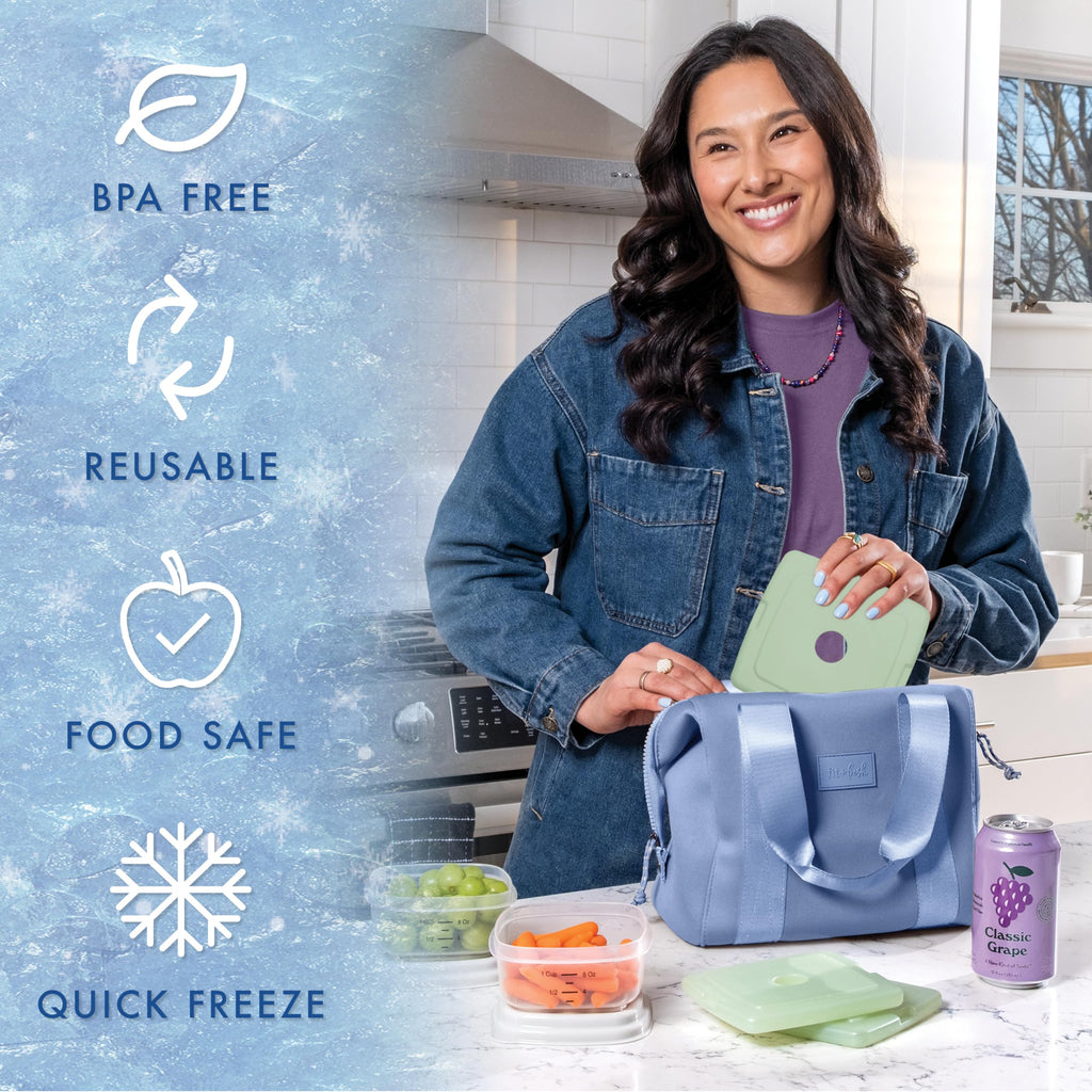 Cool Coolers by Fit & Fresh Slim Ice Packs, Quick Freeze Reusable Ice Packs for Lunch Boxes & Coolers, Long-Lasting, Space Saving Lunch Ice Packs, Blue, 4Pk