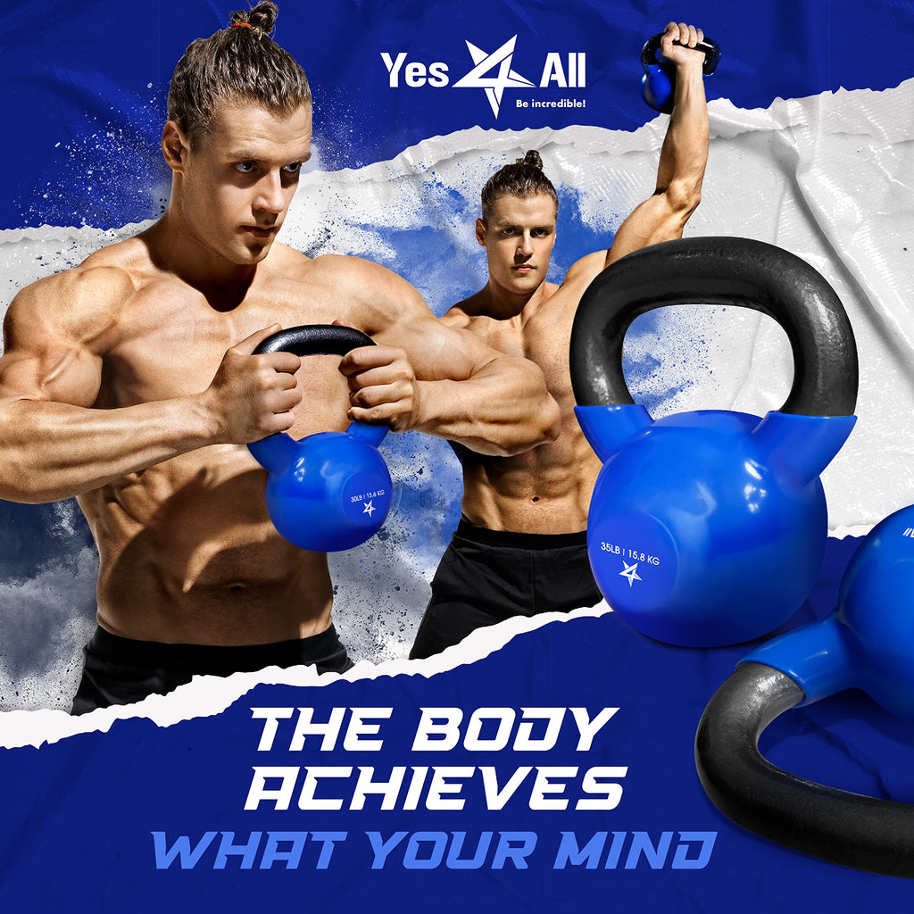 Yes4All Vinyl Kettlebell, 5–100 Lb Strength Training Kettlebell