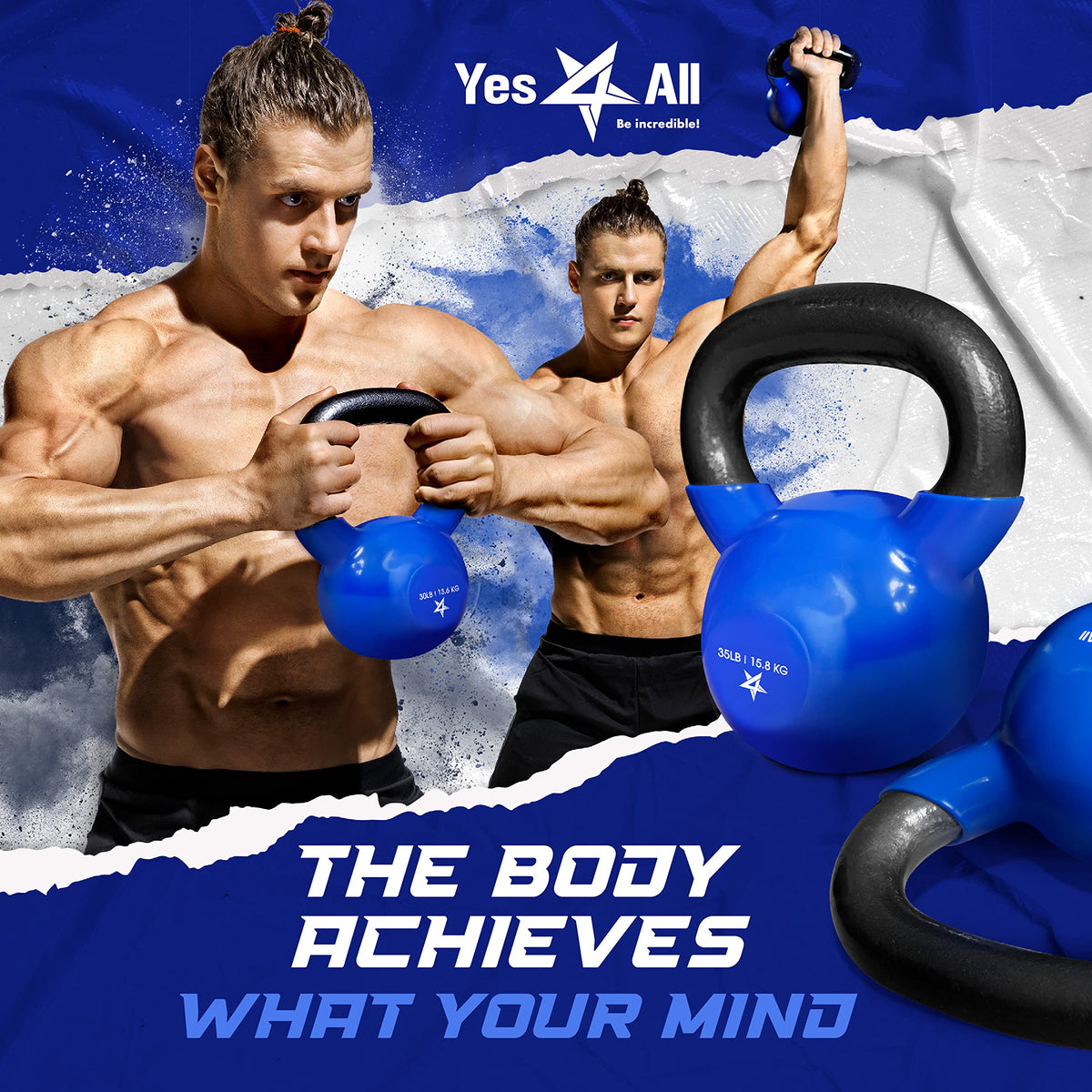 Yes4All Vinyl Kettlebell, 5–100 Lb Strength Training Kettlebell