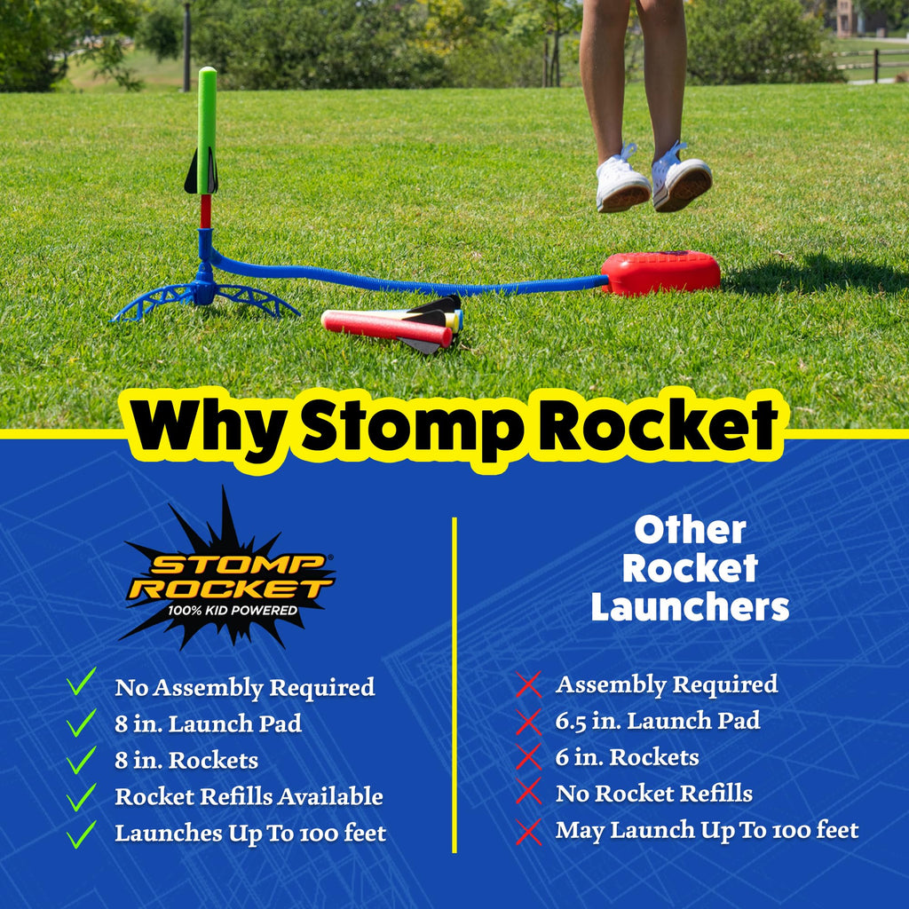 Stomp Rocket Jr Multi-Color Rocket Launcher for Kids, 8 Rockets