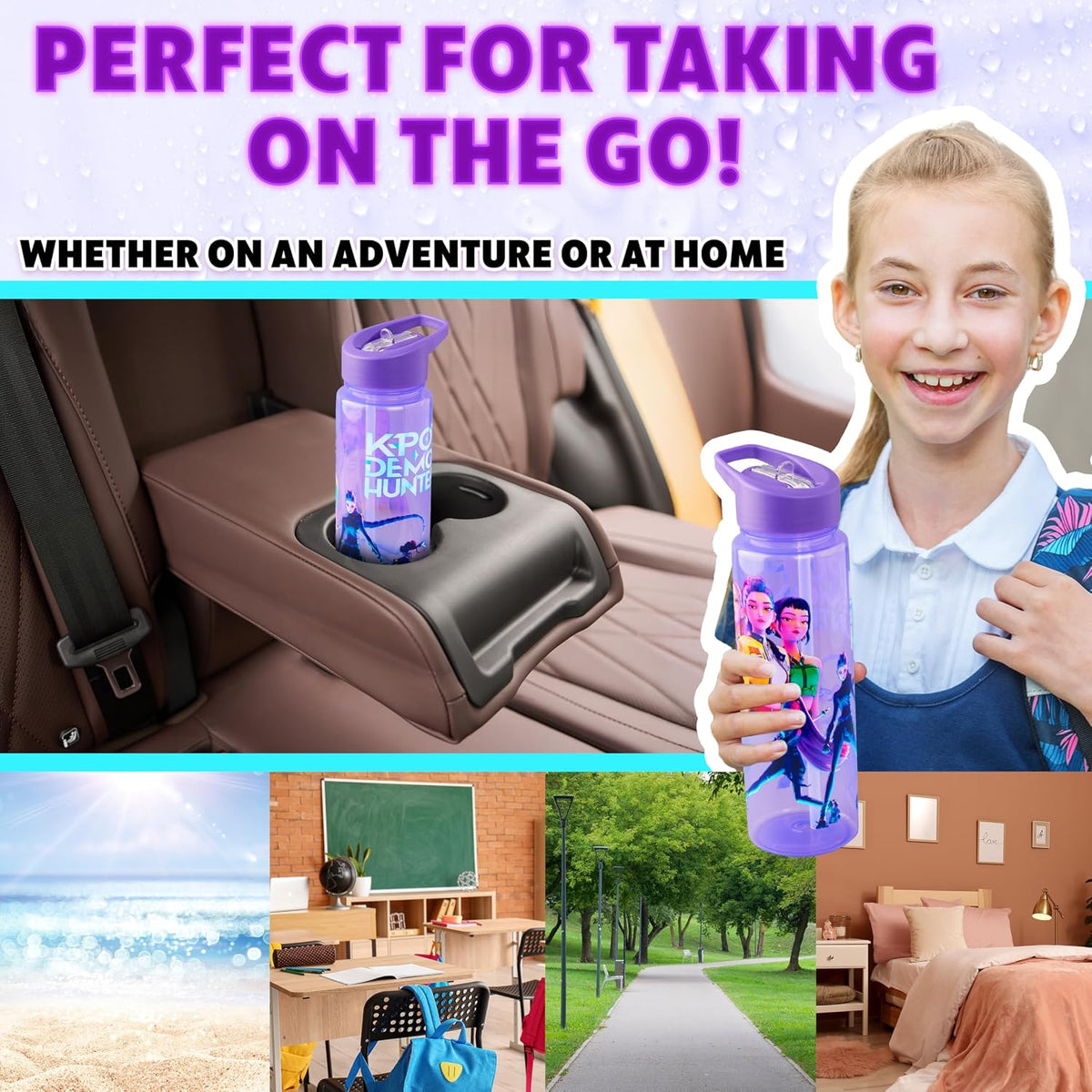 KPop Demon Hunters Get Trend 25oz Water Bottle with Straw for Kids, Purple