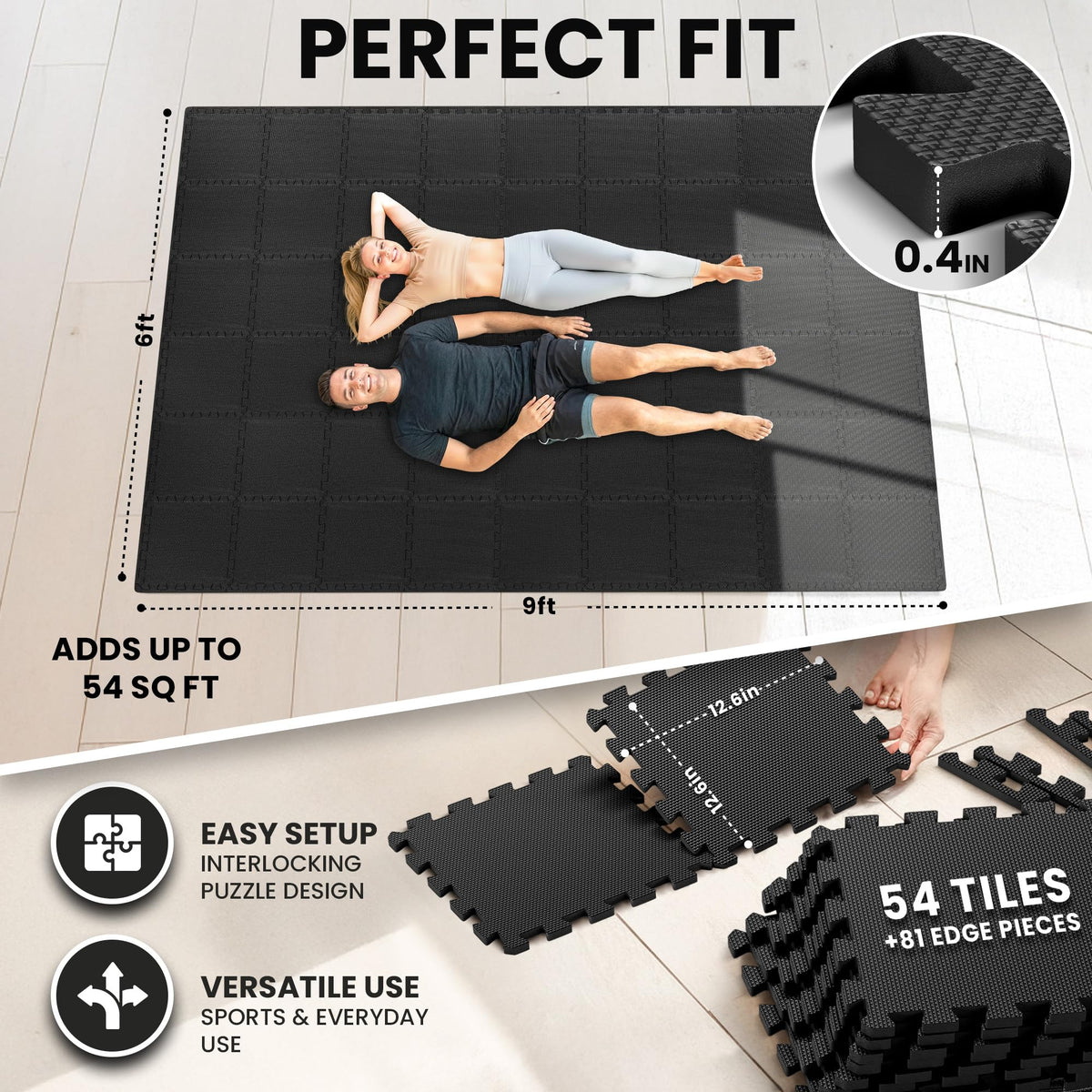 bemaxx Gym Mats Set - EVA Interlocking Foam Floor Tiles Workout Mat Puzzle