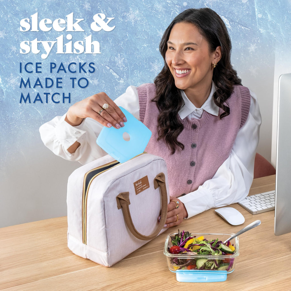 Cool Coolers by Fit & Fresh Slim Ice Packs, Quick Freeze Reusable Ice Packs for Lunch Boxes & Coolers, Long-Lasting, Space Saving Lunch Ice Packs, Blue, 4Pk