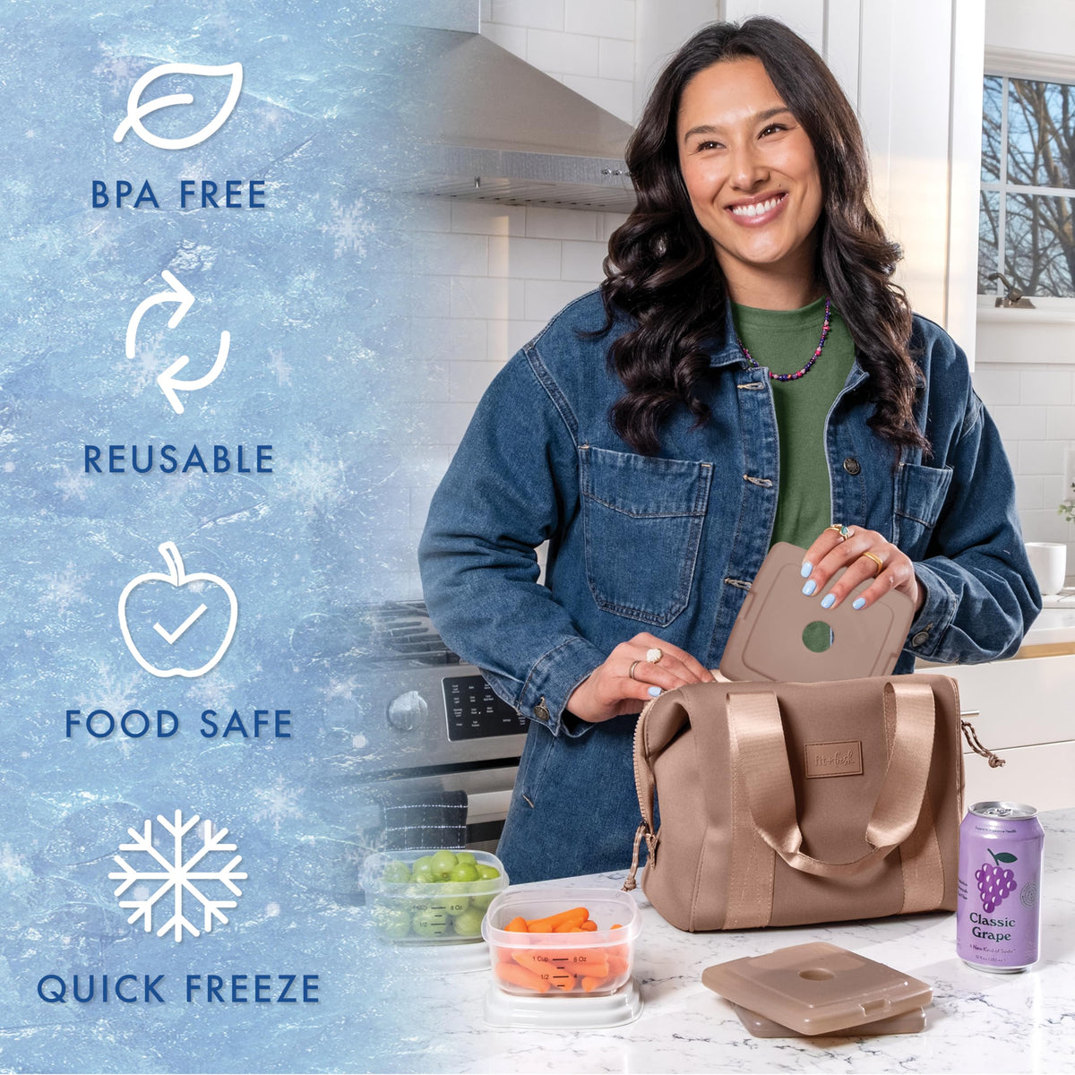 Cool Coolers by Fit & Fresh Slim Ice Packs, Quick Freeze Reusable Ice Packs for Lunch Boxes & Coolers, Long-Lasting, Space Saving Lunch Ice Packs, Blue, 4Pk