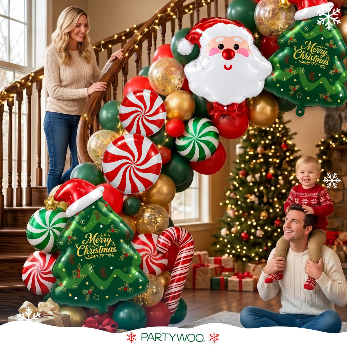 PartyWoo Christmas Balloons 66pcs Santa Xmas Tree Candy Cane Foil Balloons