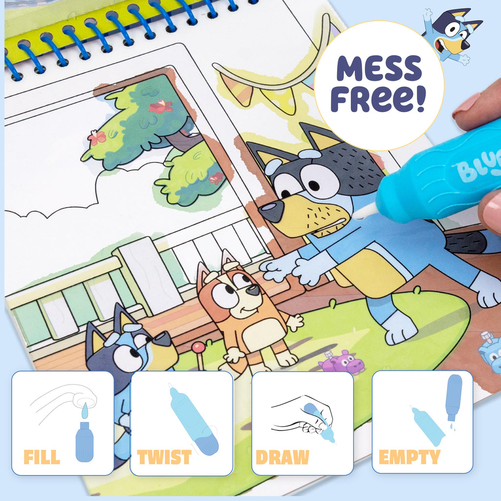 Horizon Group USA Bluey Aqua Art - Reusable Water Reveal Activity Pages With Water Pen for No-Mess Drawing and Coloring