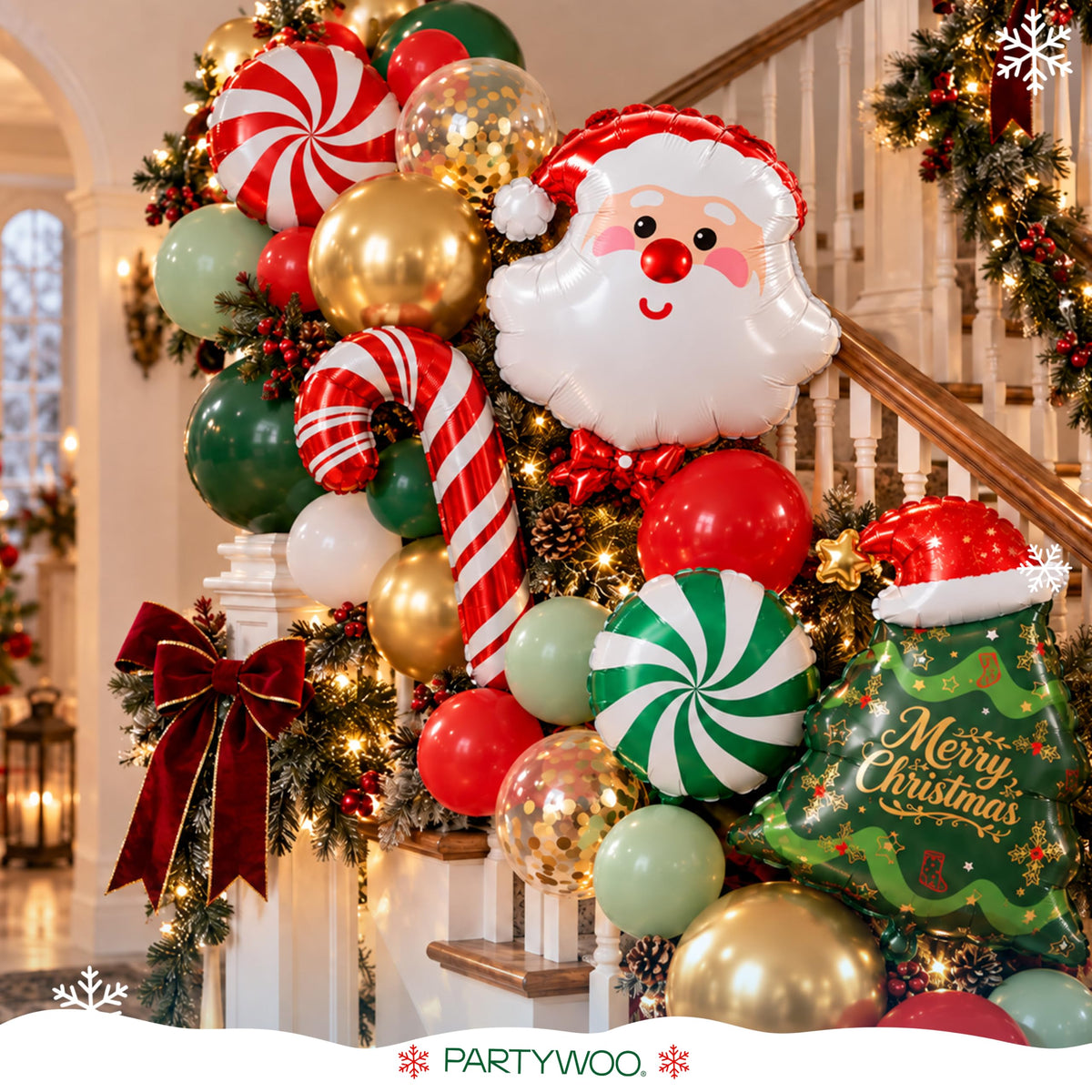 PartyWoo Christmas Balloons 66pcs Santa Xmas Tree Candy Cane Foil Balloons